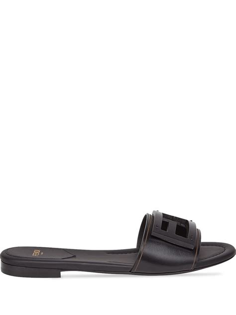 fendi ff logo plaque sandals|fendi logo wedge sandals.